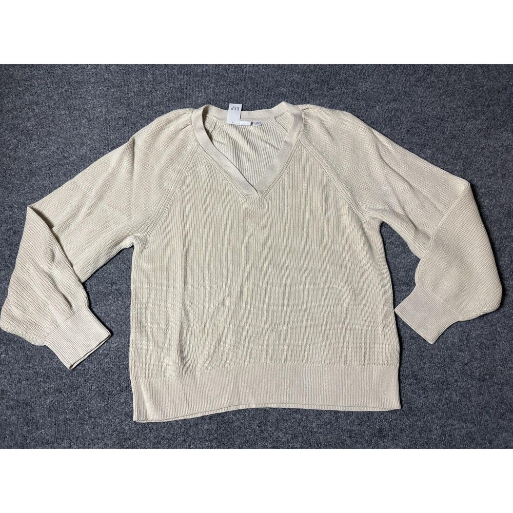 Gap Sweater Womens XL Beige Tight-Knit V Neck Raglan Long Sleeve Knit Pullover